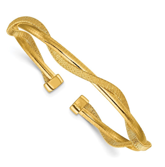 SS Gold-plat Polished/Textured Twisted 2-strand Flexible Cuff Bangle