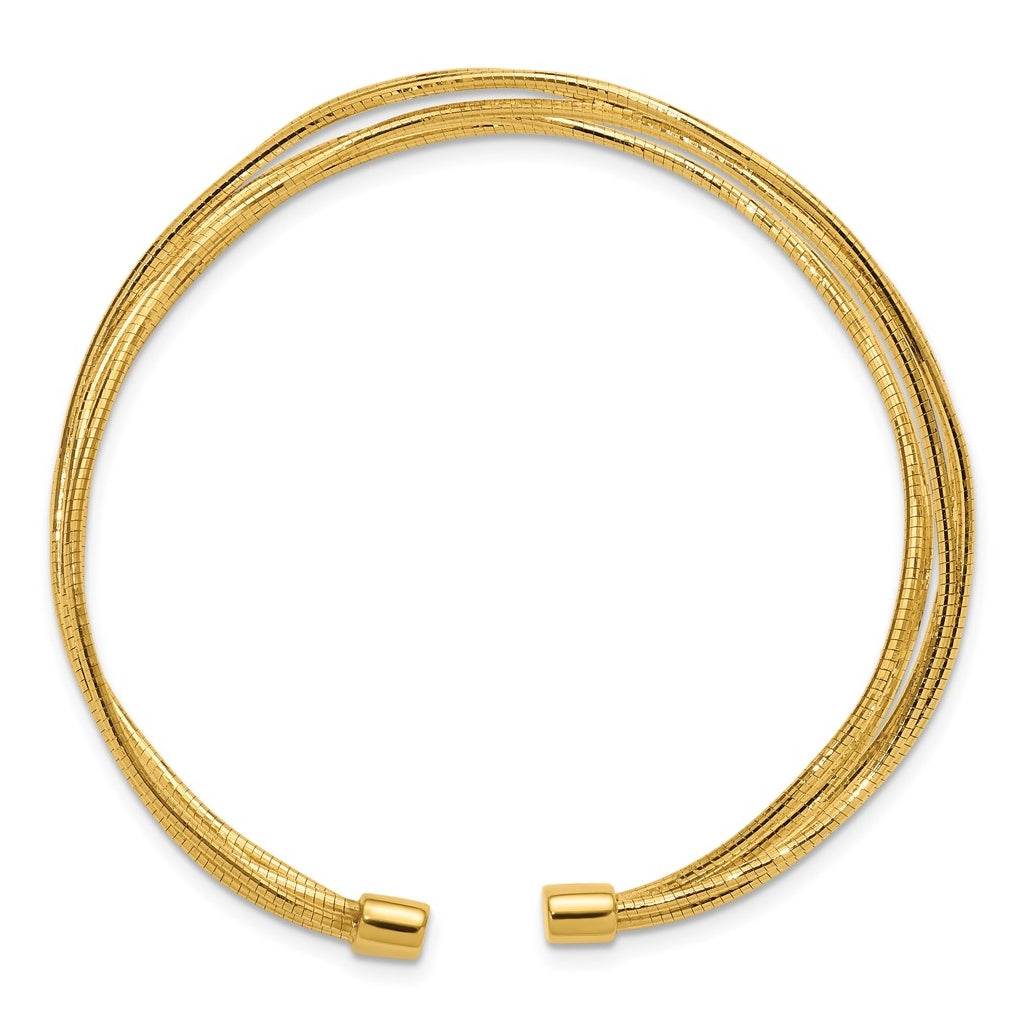 SS Gold-plated Polished and Textured Multi-strand Twist Cuff Bangle