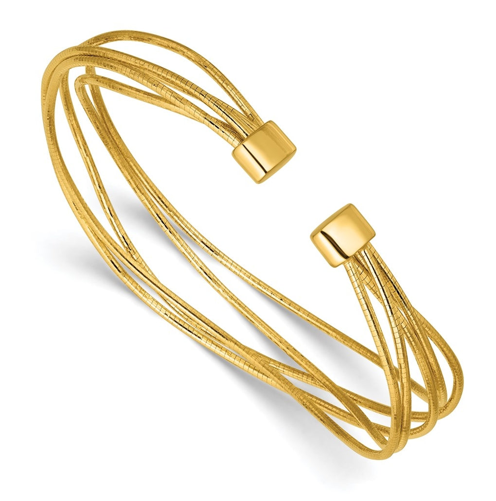 SS Gold-plated Polished and Textured Multi-strand Twist Cuff Bangle