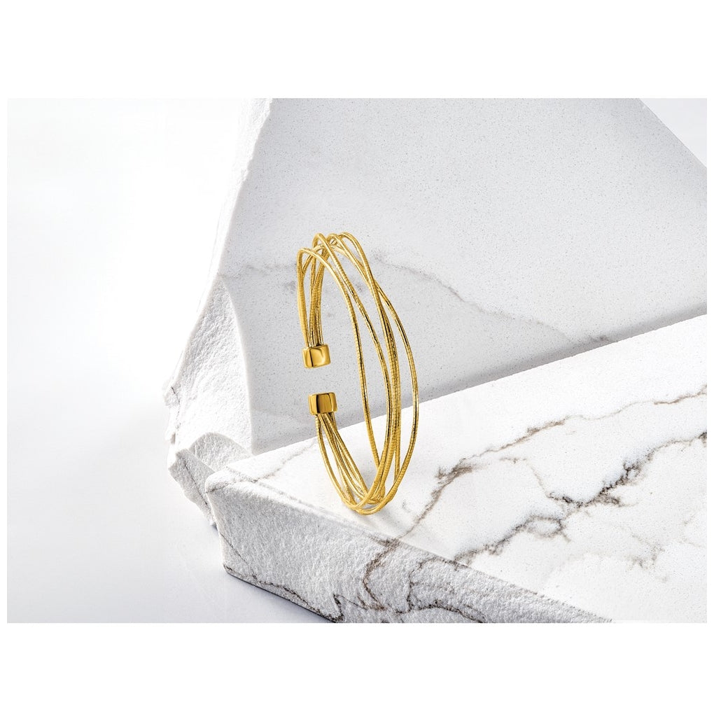 SS Gold-plated Polished and Textured Multi-strand Twist Cuff Bangle