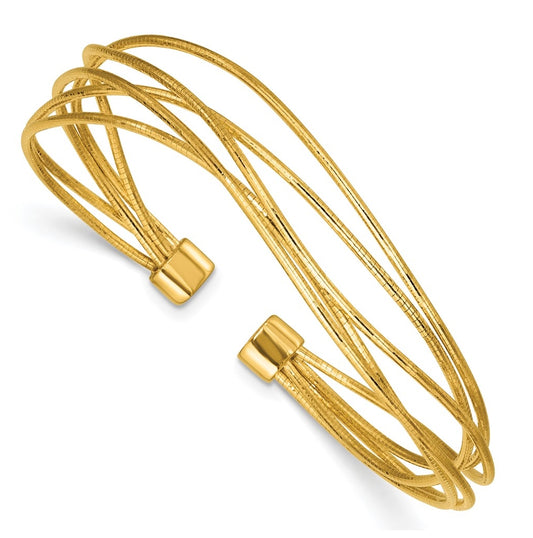 SS Gold-plated Polished and Textured Multi-strand Twist Cuff Bangle