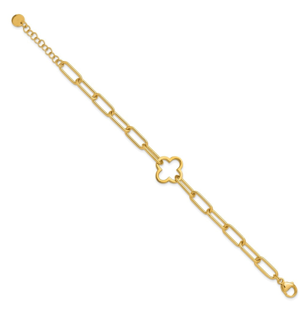 Sterling Silver Gold-plated Clover Fancy Link w/1in ext. Bracelet