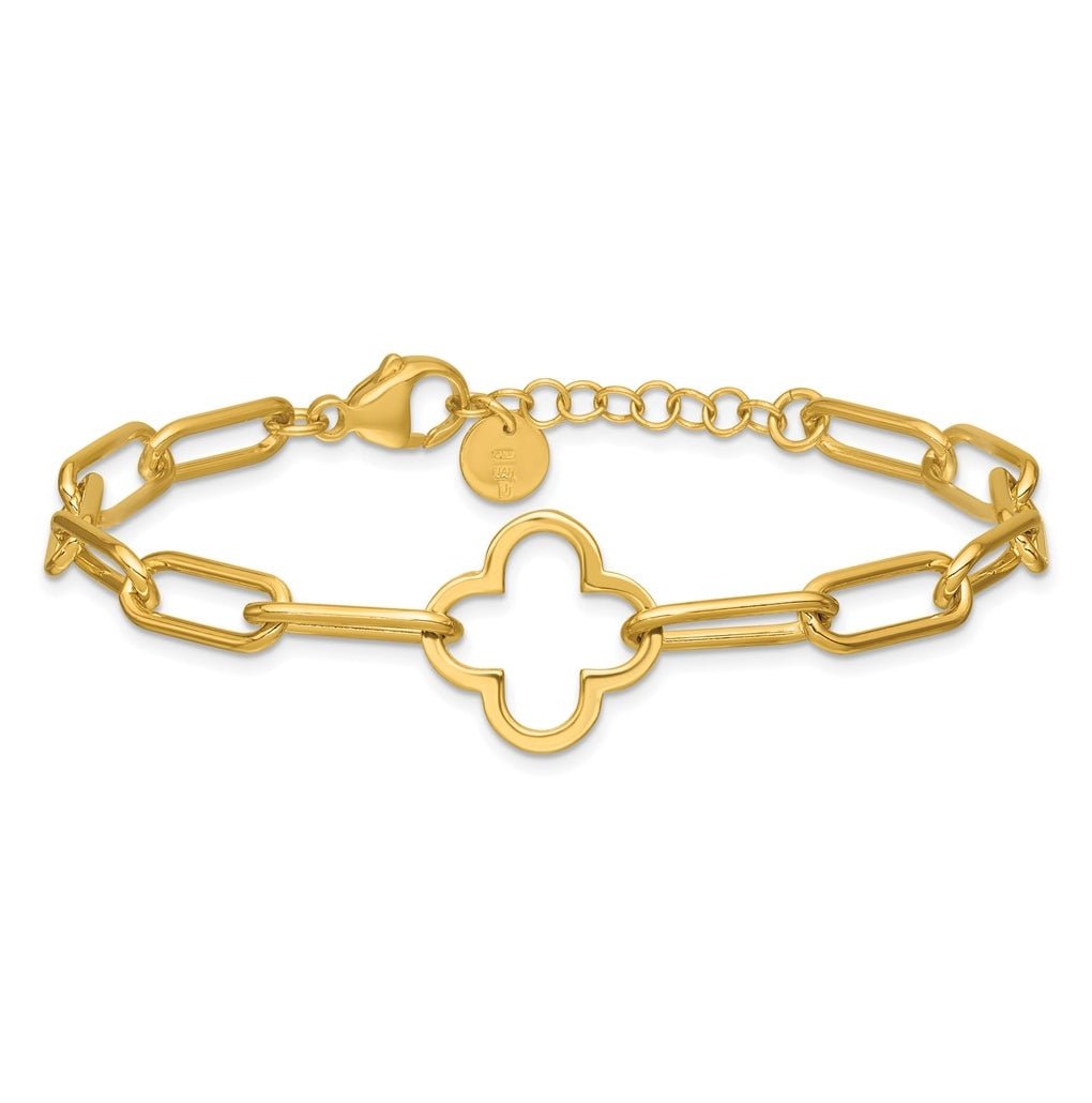Sterling Silver Gold-plated Clover Fancy Link w/1in ext. Bracelet