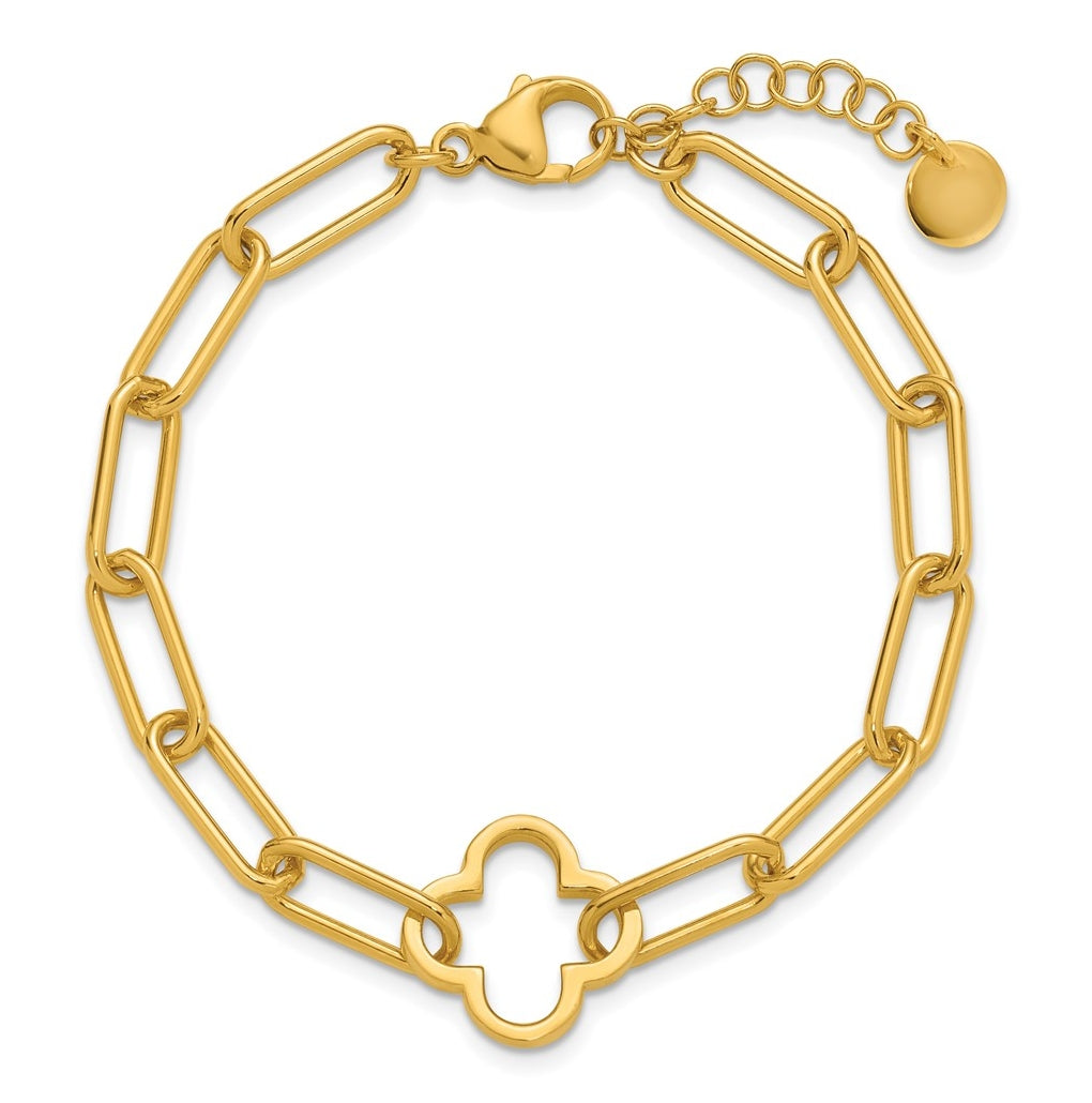 Sterling Silver Gold-plated Clover Fancy Link w/1in ext. Bracelet