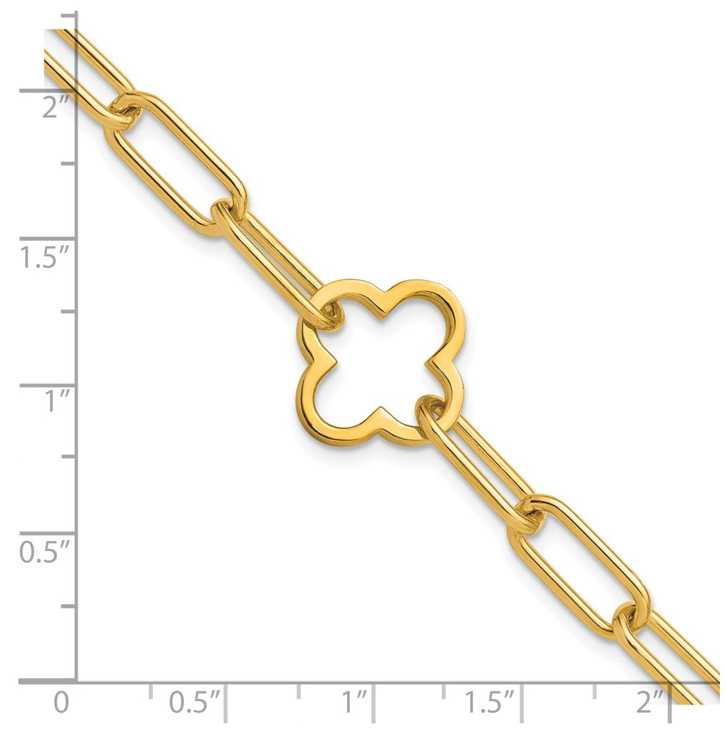 Sterling Silver Gold-plated Clover Fancy Link w/1in ext. Bracelet