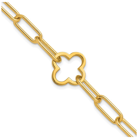 Sterling Silver Gold-plated Clover Fancy Link w/1in ext. Bracelet