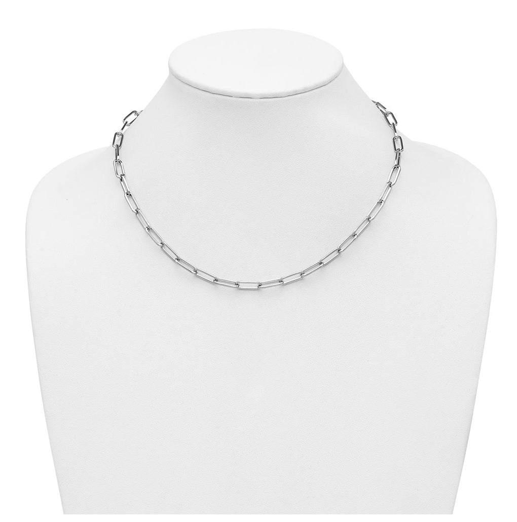 Sterling Silver RH-plated Polished Paperclip Toggle Necklace