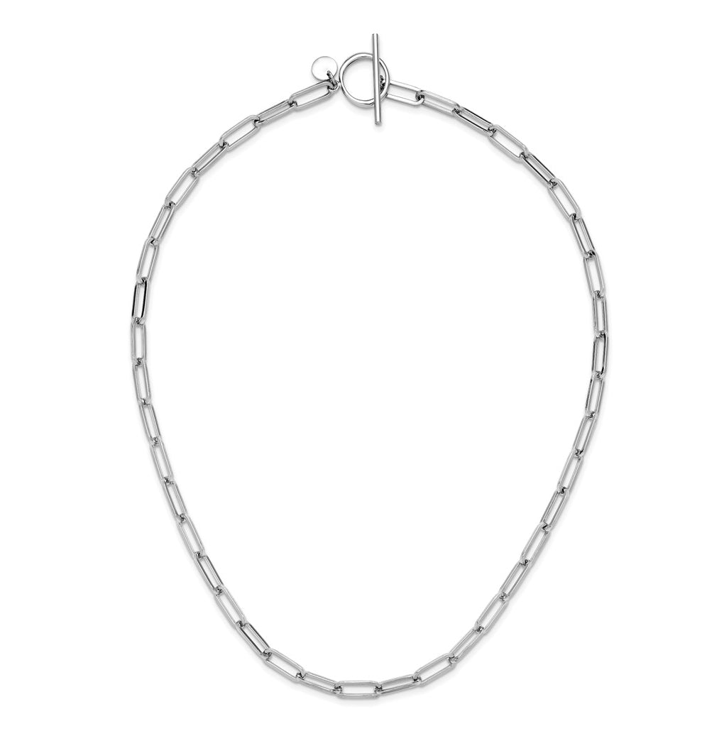 Sterling Silver RH-plated Polished Paperclip Toggle Necklace