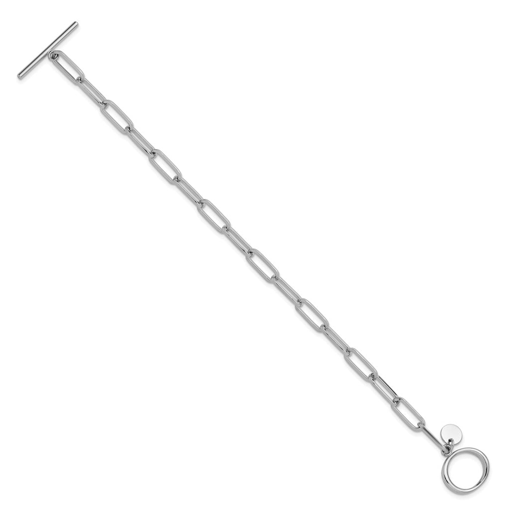 Sterling Silver RH-plated Polished Paperclip Toggle Bracelet