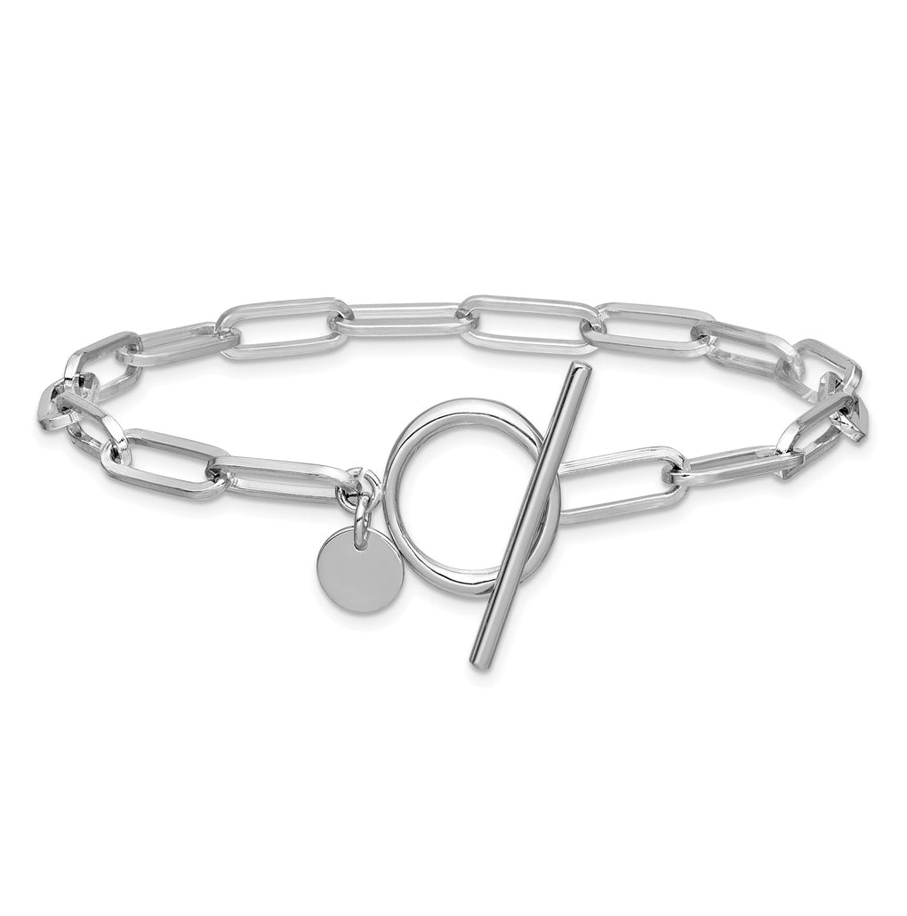 Sterling Silver RH-plated Polished Paperclip Toggle Bracelet