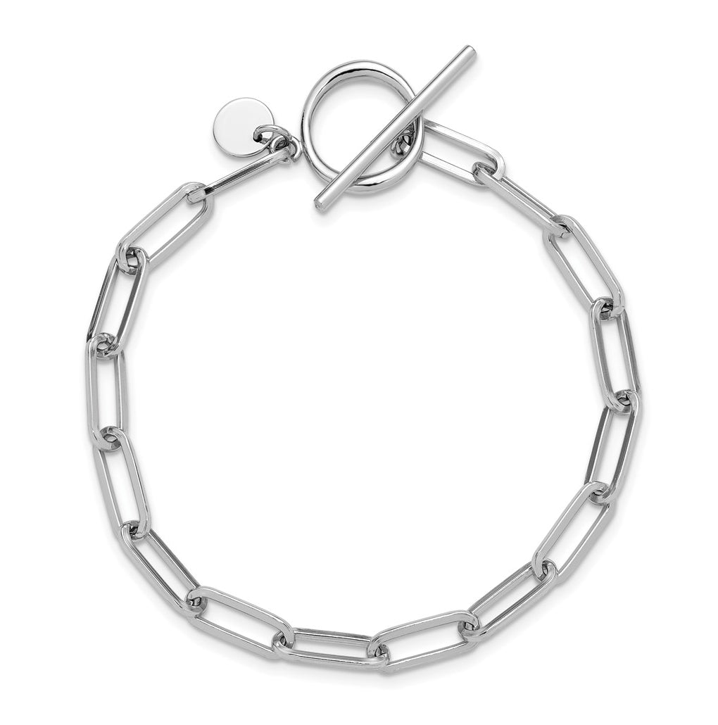 Sterling Silver RH-plated Polished Paperclip Toggle Bracelet