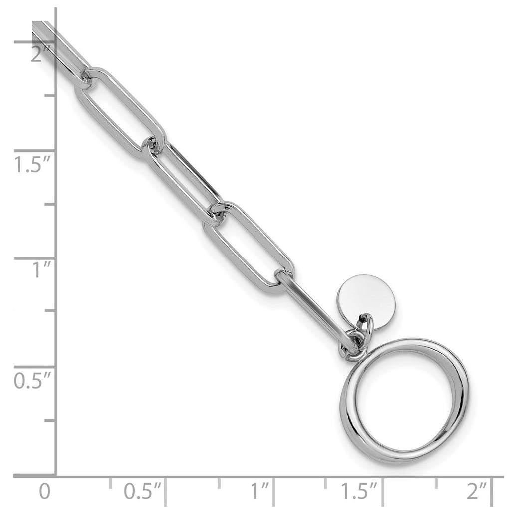 Sterling Silver RH-plated Polished Paperclip Toggle Bracelet
