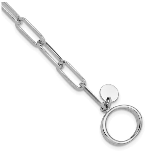 Sterling Silver RH-plated Polished Paperclip Toggle Bracelet