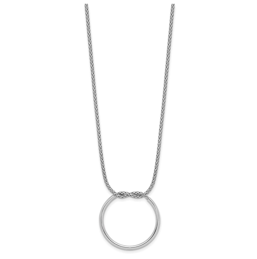 Sterling Silver RH-pl Polished/Textured Circle Pendant w/2in ext. Necklace