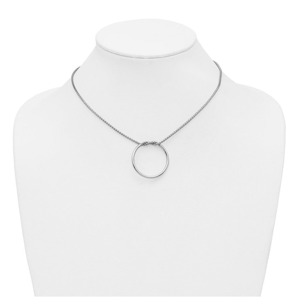 Sterling Silver RH-pl Polished/Textured Circle Pendant w/2in ext. Necklace