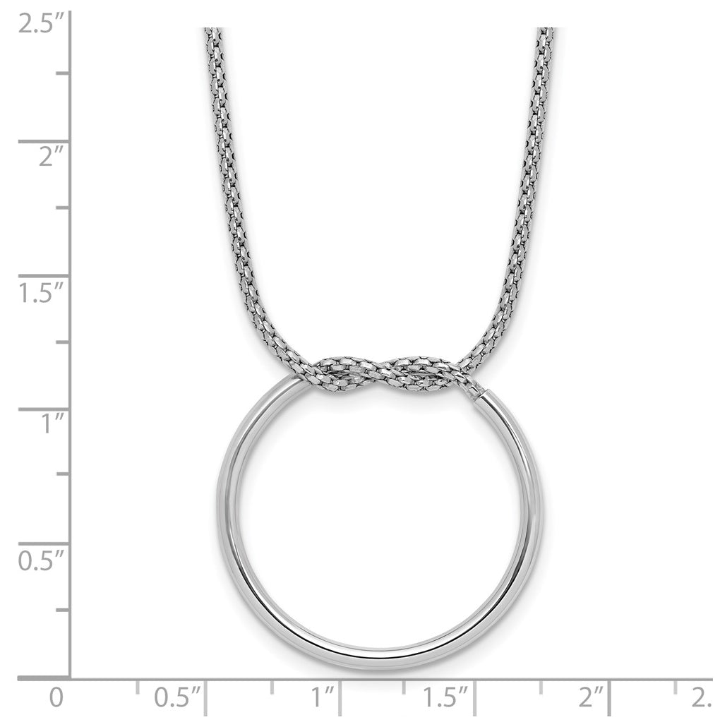 Sterling Silver RH-pl Polished/Textured Circle Pendant w/2in ext. Necklace