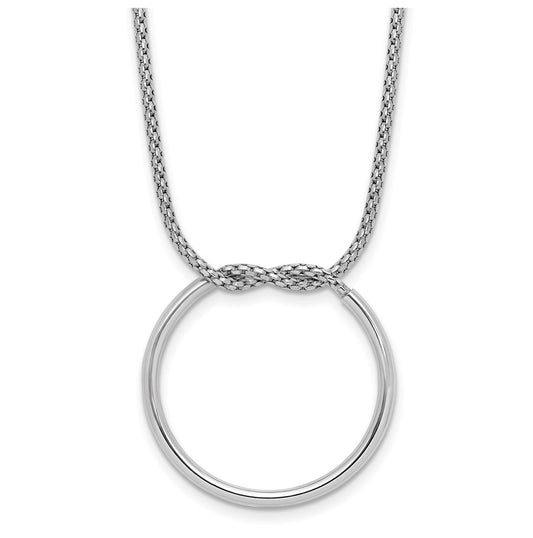Sterling Silver RH-pl Polished/Textured Circle Pendant w/2in ext. Necklace
