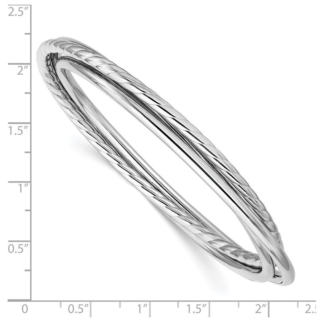 Sterling Silver RH-plated Polished and Twisted 3-Intertwined Slip-on Bangle