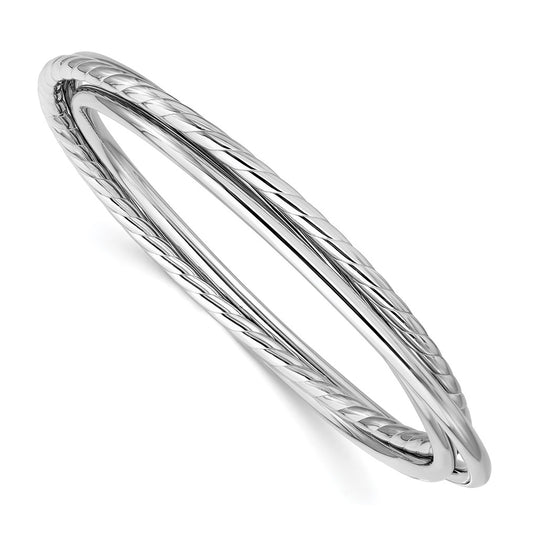 Sterling Silver RH-plated Polished and Twisted 3-Intertwined Slip-on Bangle