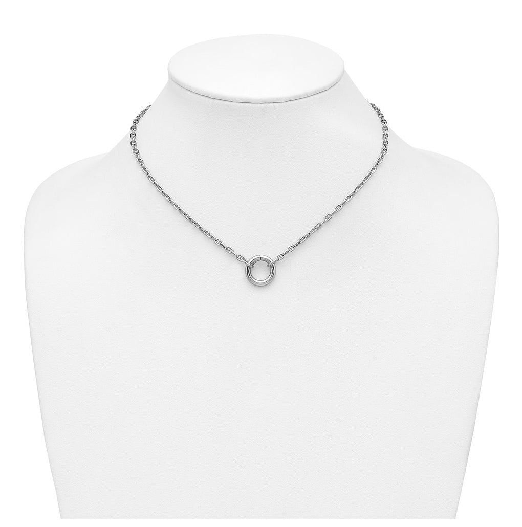 Sterling Silver Rhodium Plated Polished Push Clasp Anchor Link 16in Necklace