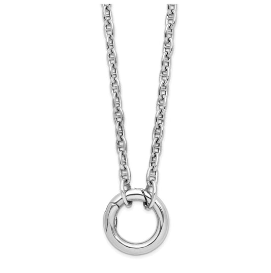 Sterling Silver Rhodium Plated Polished Push Clasp Anchor Link 16in Necklace