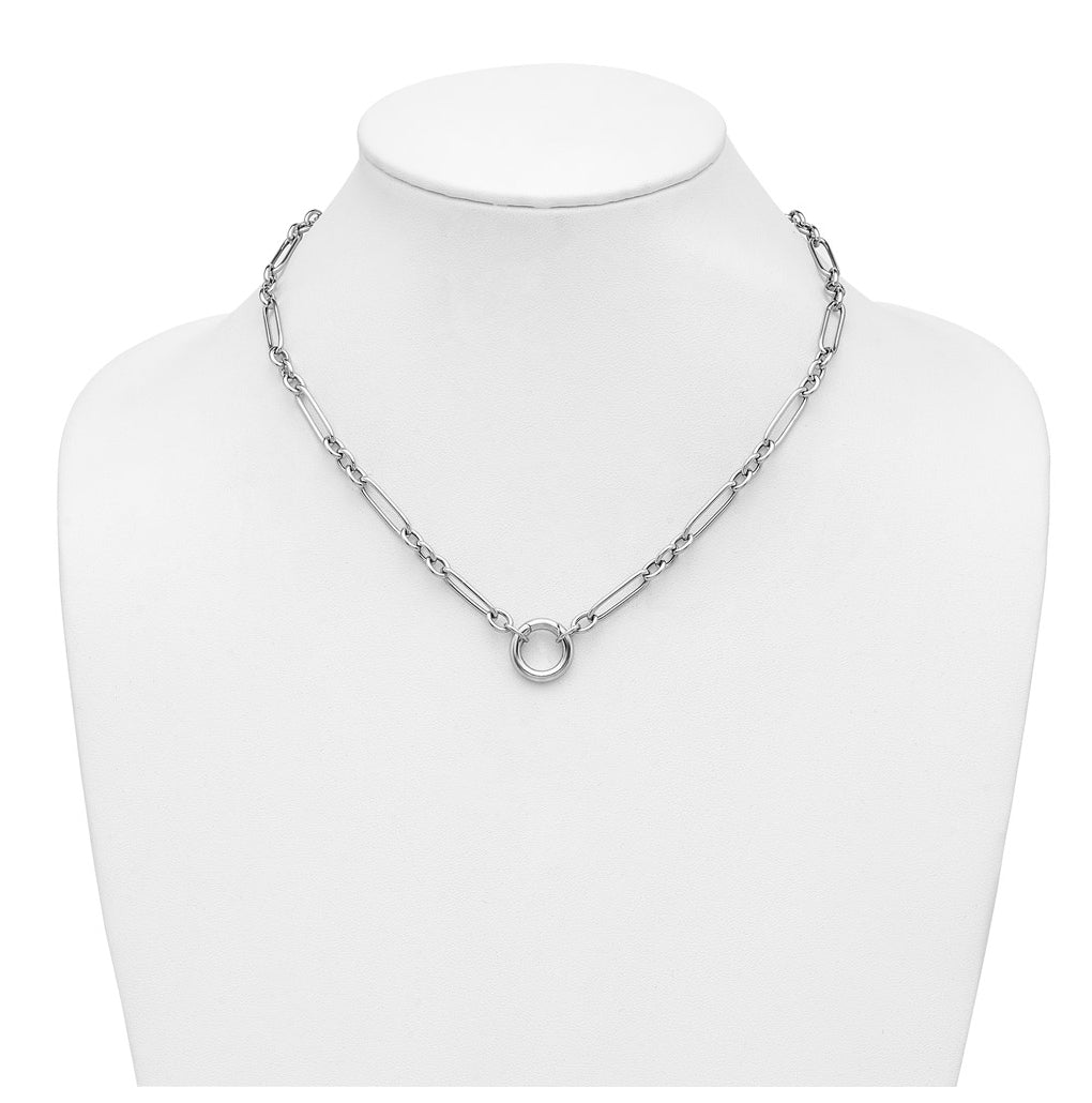 Sterling Silver RH-plated Polished Push Clasp Link  Necklace