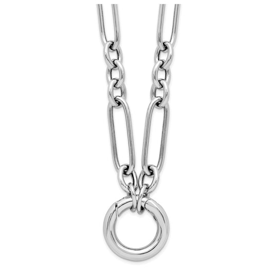 Sterling Silver RH-plated Polished Push Clasp Link  Necklace