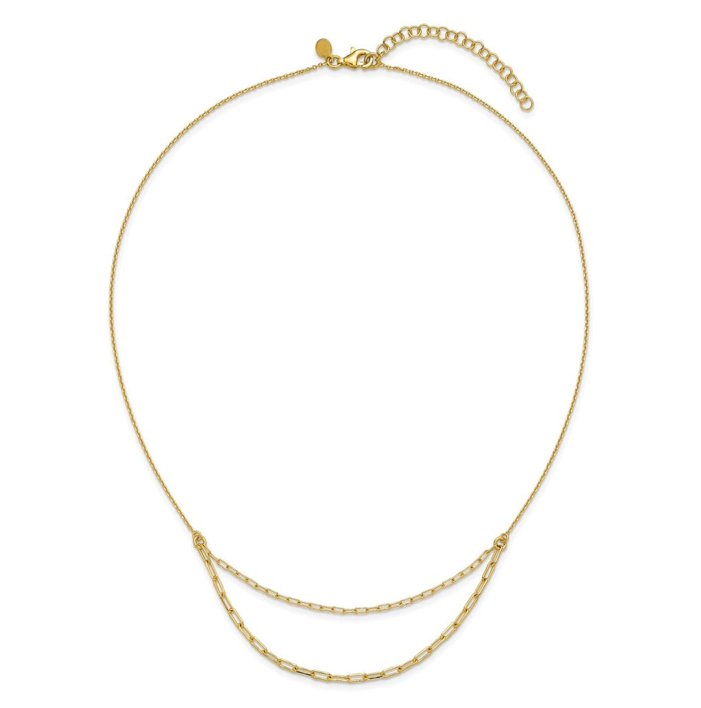 Sterling Silver Gold-plated Polished Multi-layer Link w/ 2in ext. Necklace