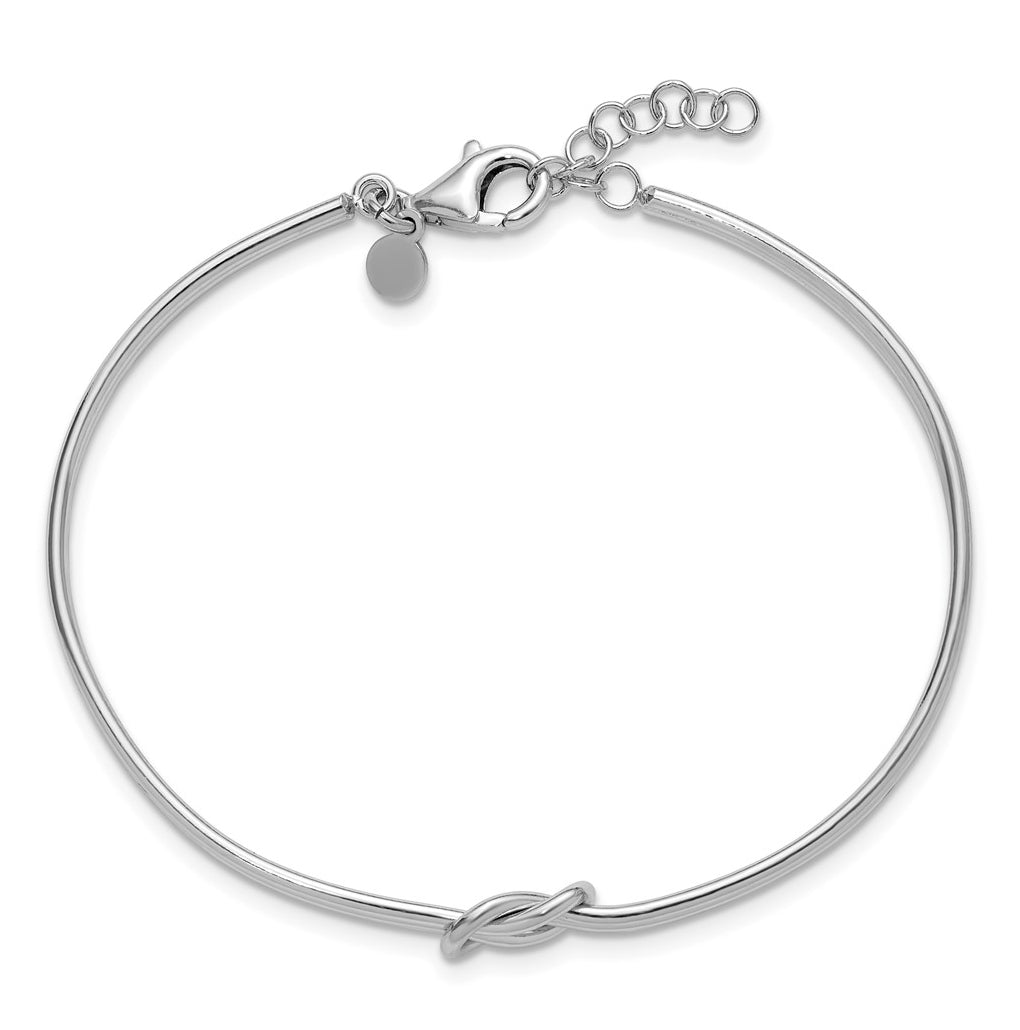 Sterling Silver RH-plated Polished Love Knot w/ 1in ext. Bangle