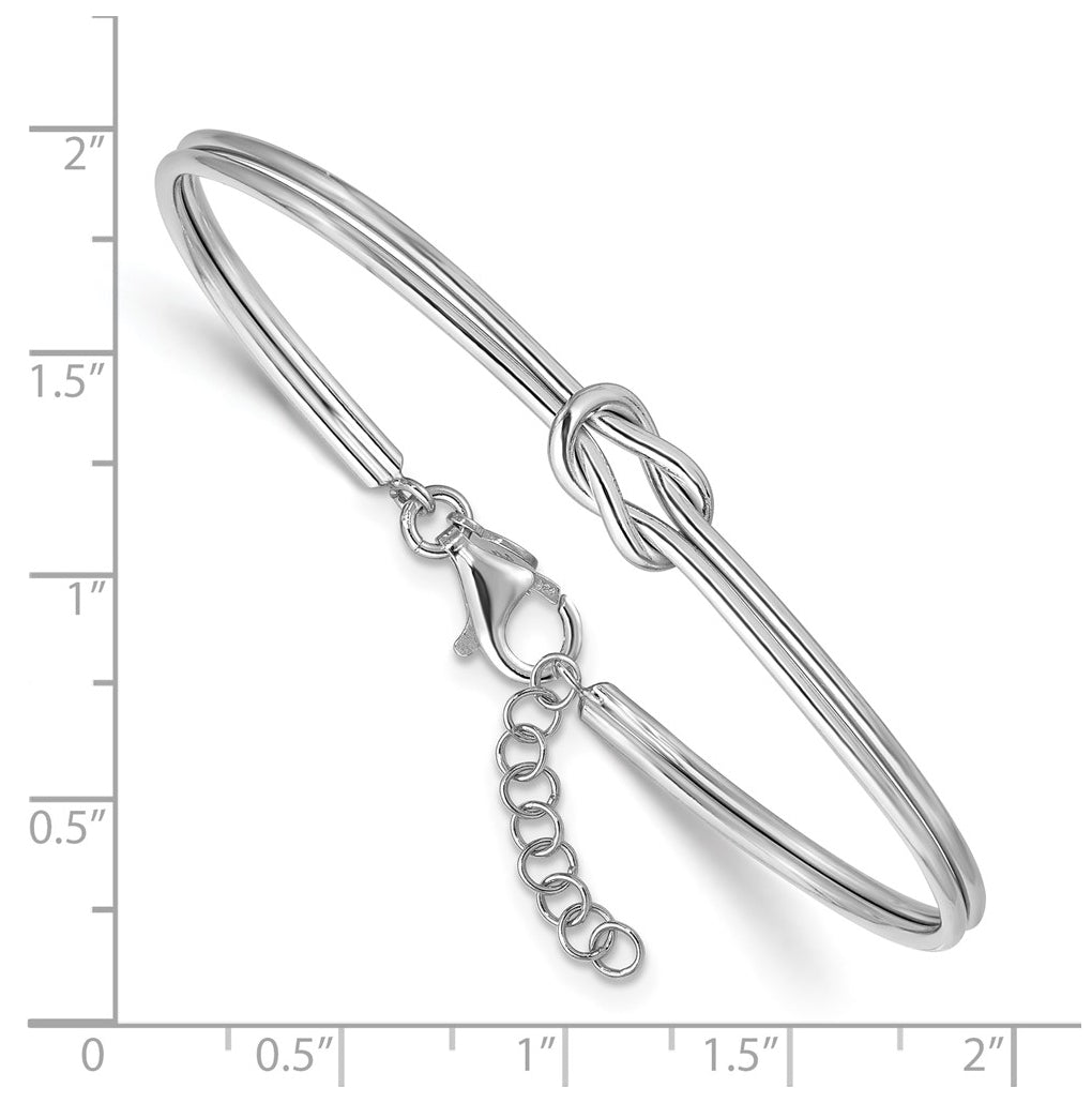 Sterling Silver RH-plated Polished Love Knot w/ 1in ext. Bangle