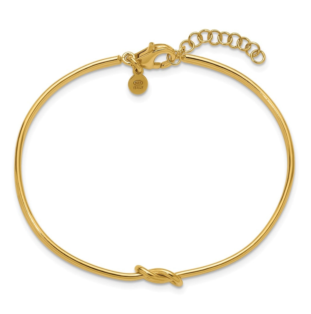 Sterling Silver Gold-plated Polished Love Knot w/ 1in ext. Bangle