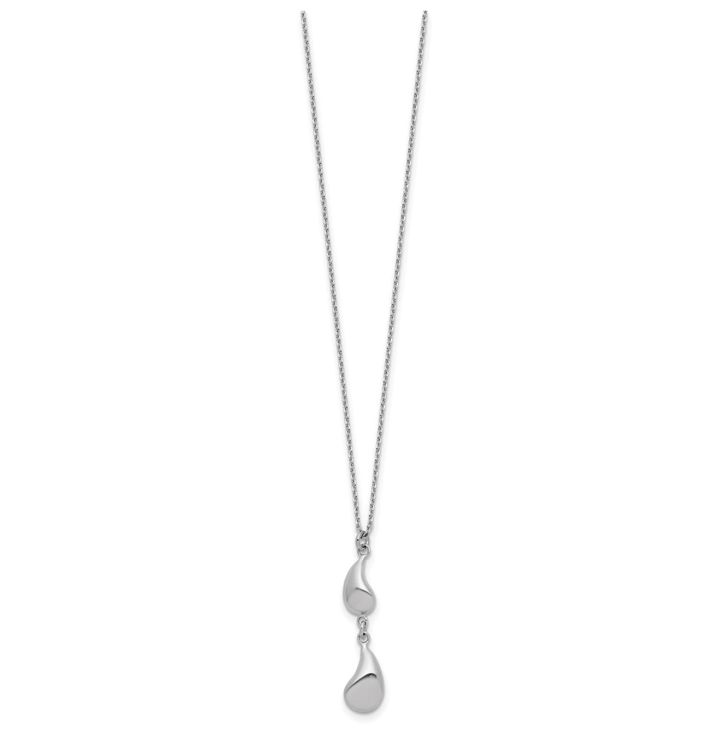 Sterling Silver RH-plated Polished Teardrop pendant w/ 2in ext. Necklace