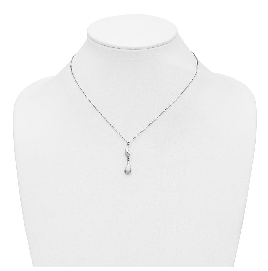 Sterling Silver RH-plated Polished Teardrop pendant w/ 2in ext. Necklace