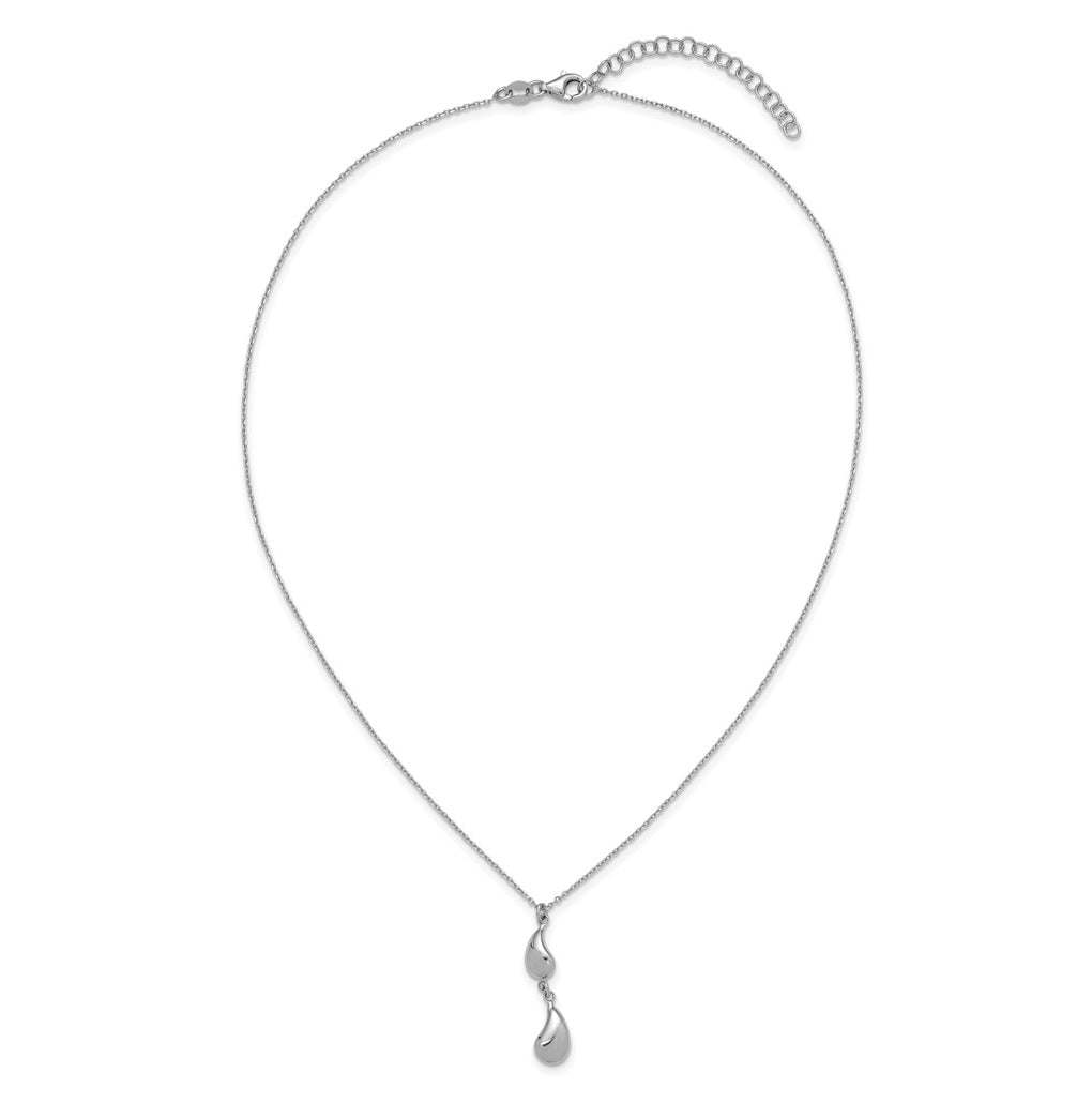 Sterling Silver RH-plated Polished Teardrop pendant w/ 2in ext. Necklace