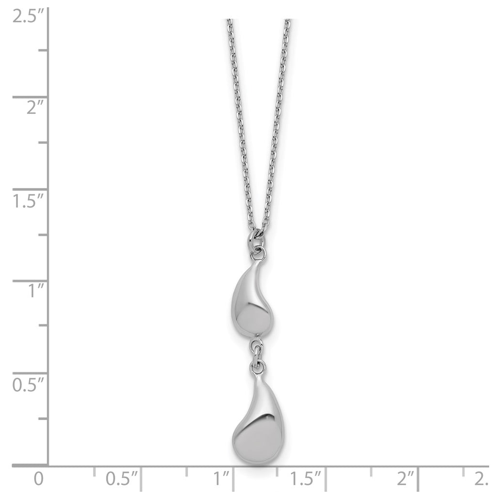 Sterling Silver RH-plated Polished Teardrop pendant w/ 2in ext. Necklace