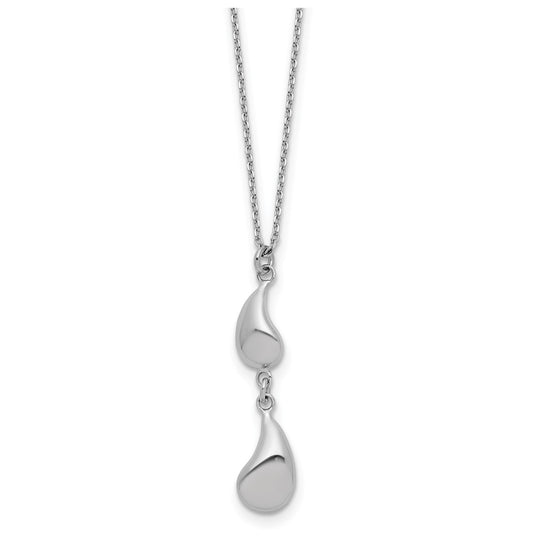 Sterling Silver RH-plated Polished Teardrop pendant w/ 2in ext. Necklace