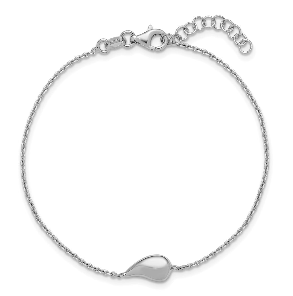 Sterling Silver RH-plated Polished Teardrop w/ 1in ext. Bracelet