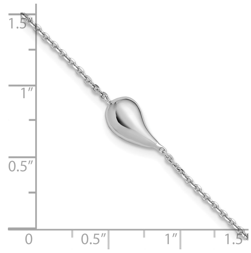 Sterling Silver RH-plated Polished Teardrop w/ 1in ext. Bracelet