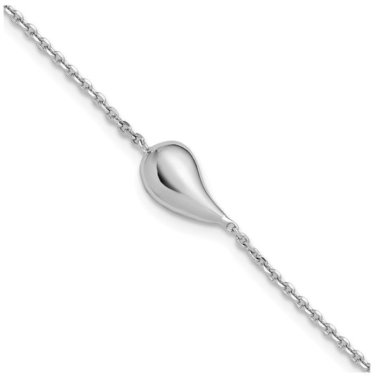 Sterling Silver RH-plated Polished Teardrop w/ 1in ext. Bracelet
