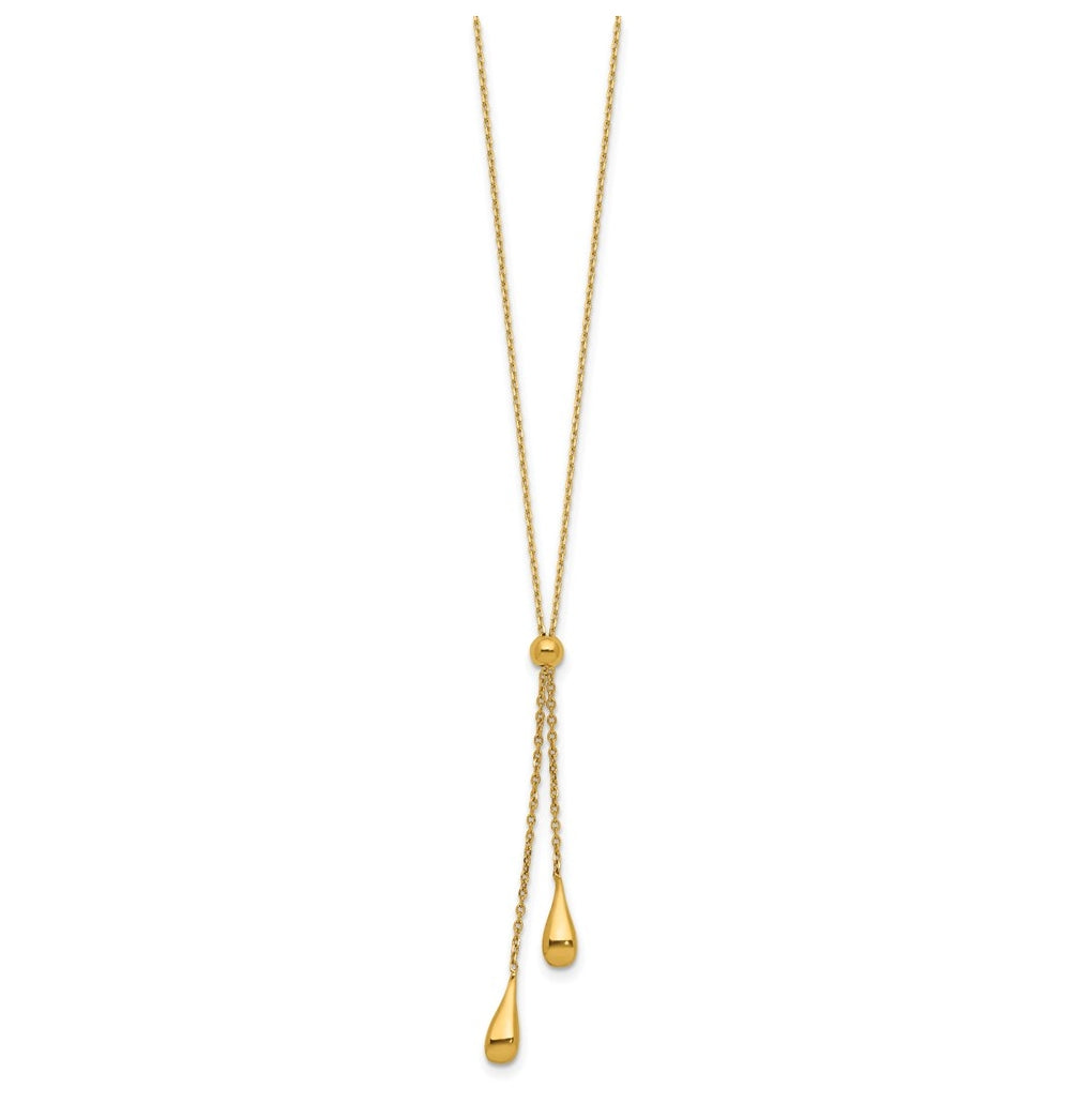 Sterling Silver Gold-tone Polished Teardrop Lariat w/ 2in ext. Necklace