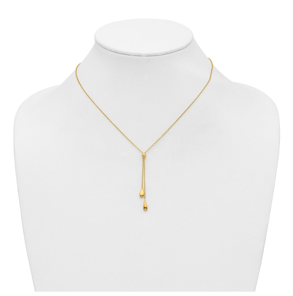 Sterling Silver Gold-tone Polished Teardrop Lariat w/ 2in ext. Necklace