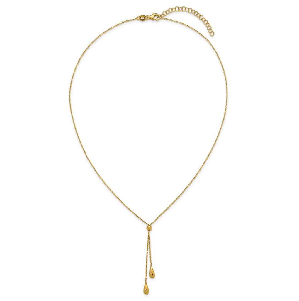 Sterling Silver Gold-tone Polished Teardrop Lariat w/ 2in ext. Necklace