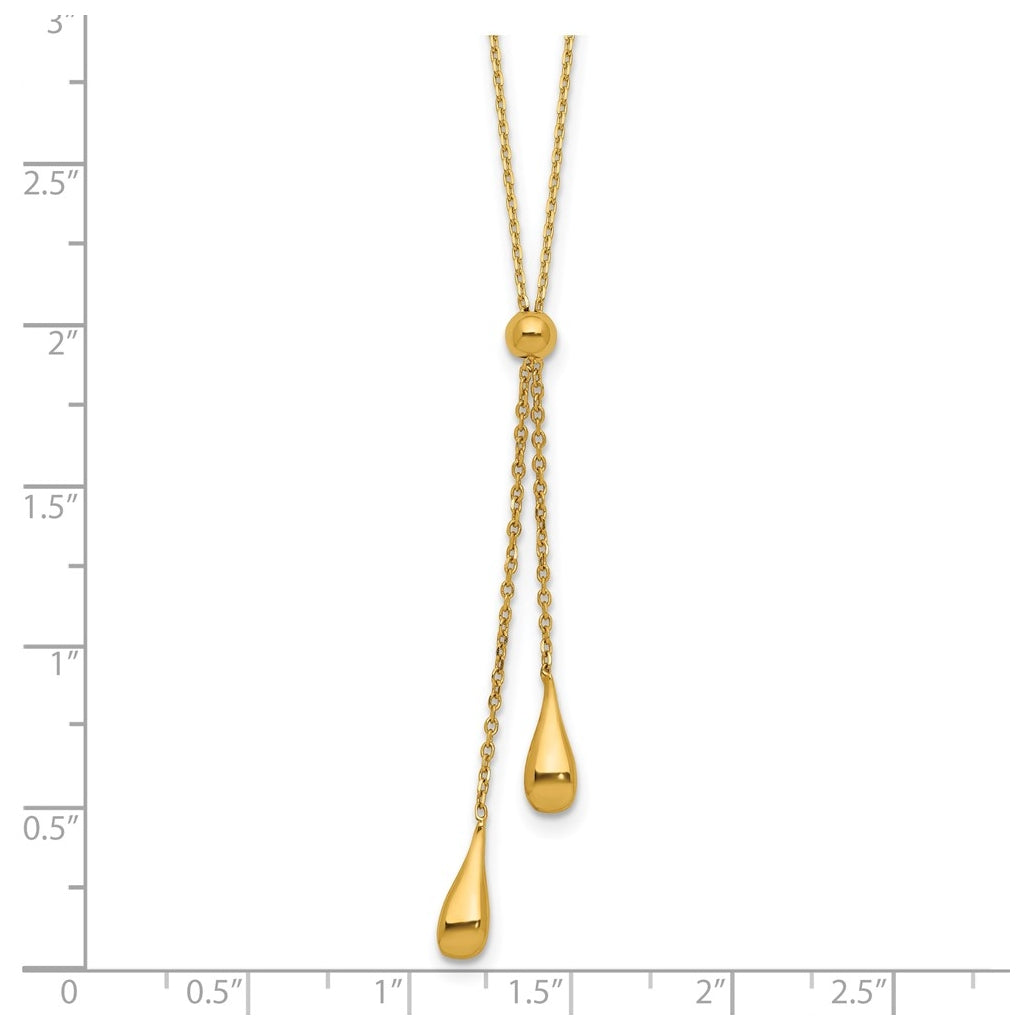 Sterling Silver Gold-tone Polished Teardrop Lariat w/ 2in ext. Necklace