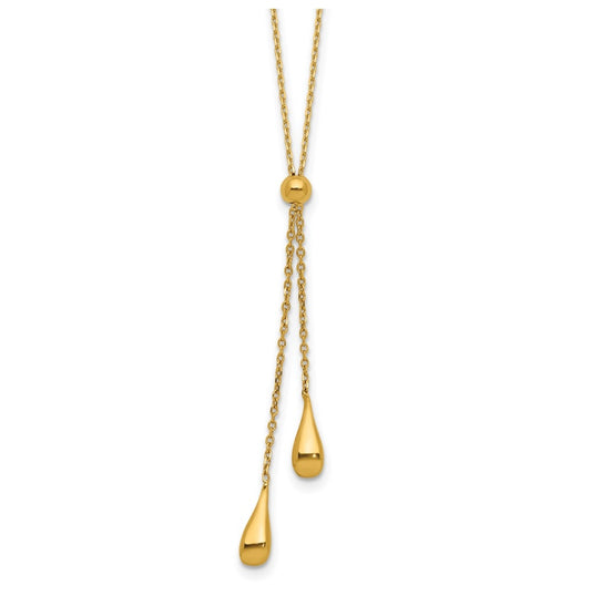 Sterling Silver Gold-tone Polished Teardrop Lariat w/ 2in ext. Necklace
