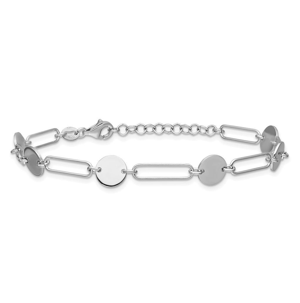 Sterling Silver RH-plated Polished Circle and Link w/ 1in ext. Bra