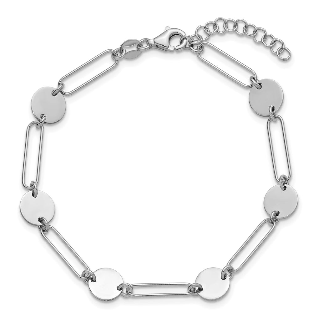 Sterling Silver RH-plated Polished Circle and Link w/ 1in ext. Bra