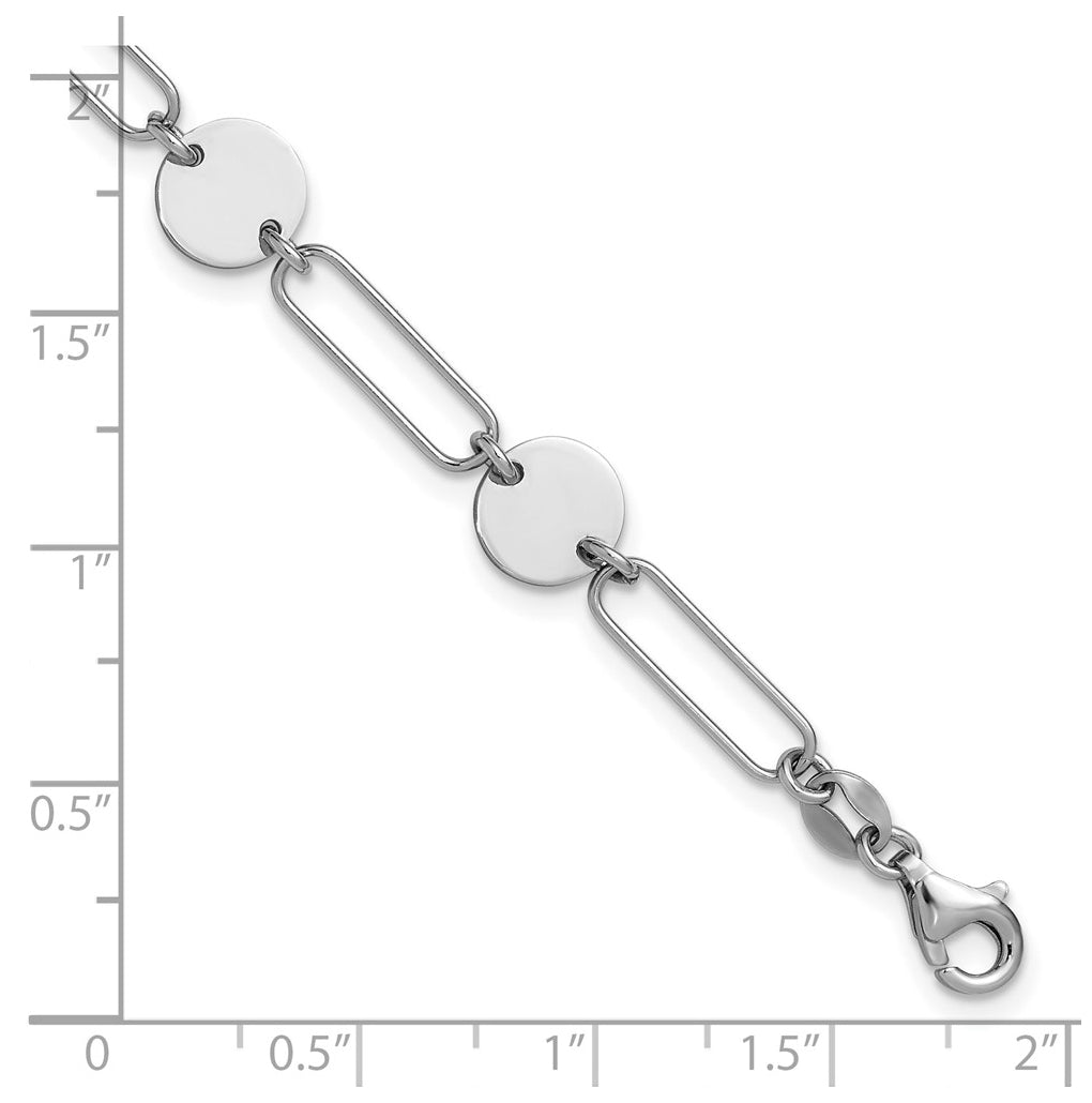 Sterling Silver RH-plated Polished Circle and Link w/ 1in ext. Bra