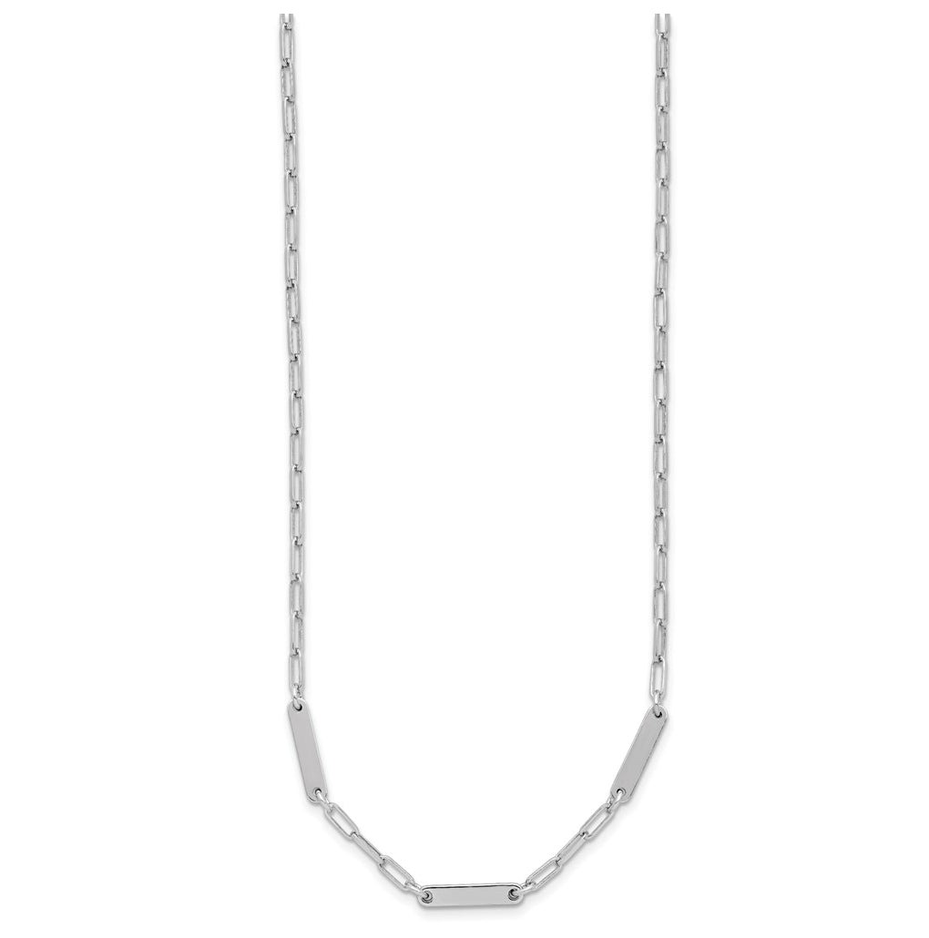 Sterling Silver RH-plated Polished Paperclip Bar w/ 2in ext. Necklace