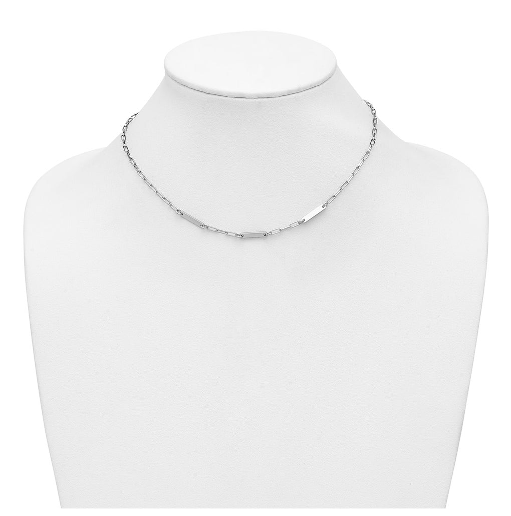 Sterling Silver RH-plated Polished Paperclip Bar w/ 2in ext. Necklace