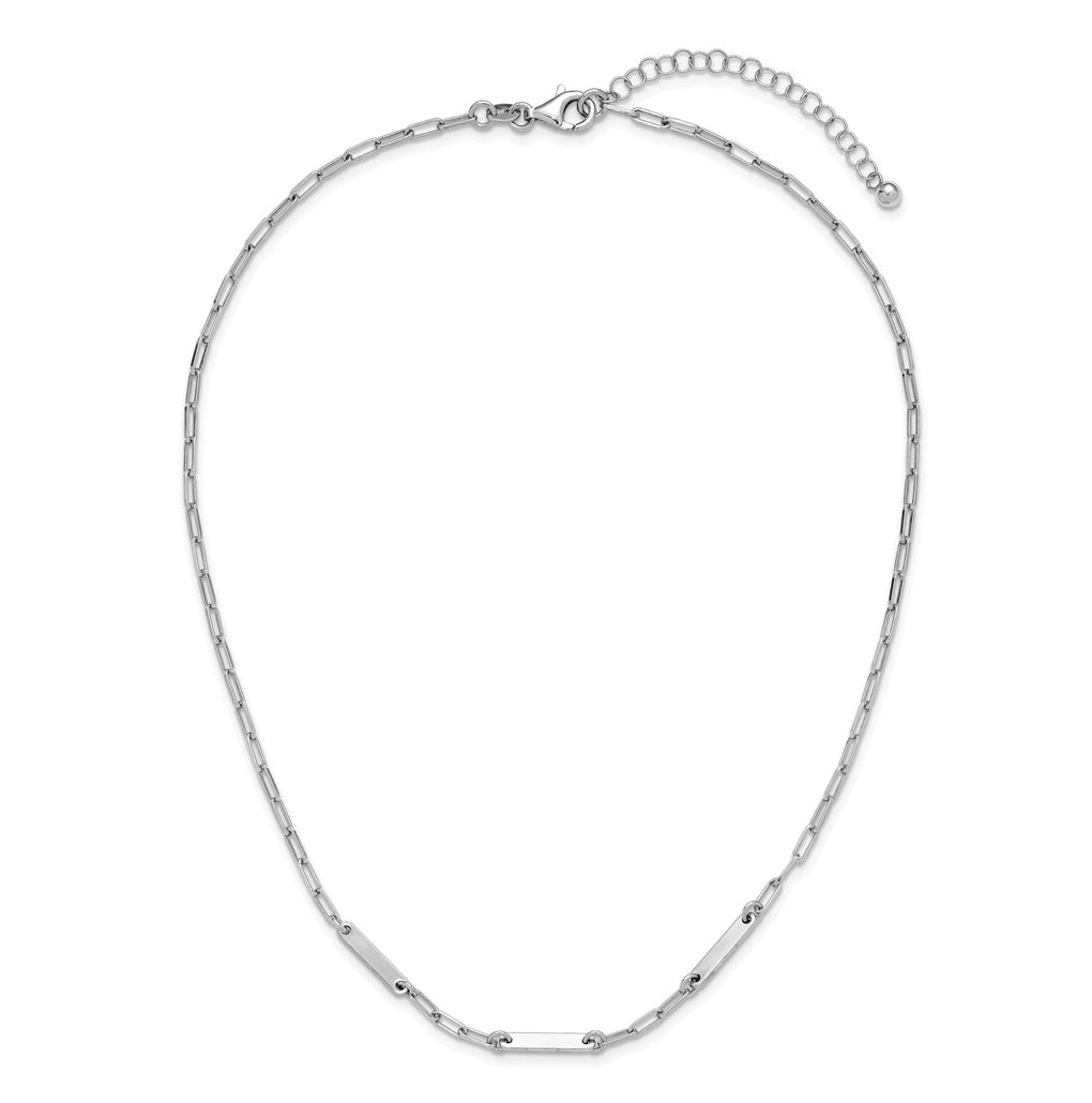 Sterling Silver RH-plated Polished Paperclip Bar w/ 2in ext. Necklace